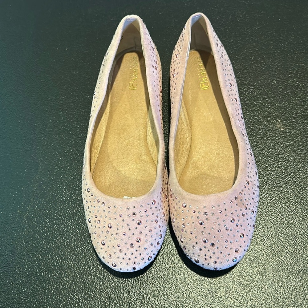 Sperry Top Siders blush pink ballet flats with pink sparkle studs women’…